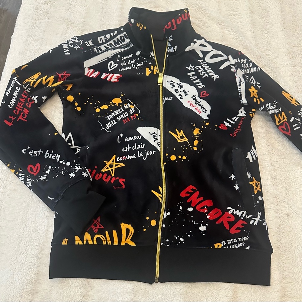 Switch Remarkable Graffiti Black Zip Up Jacket Size Small
